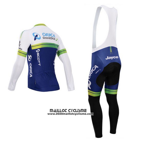 2014 Maillot Ciclismo Orica GreenEDGE Blanc et Bleu Manches Longues et Cuissard
